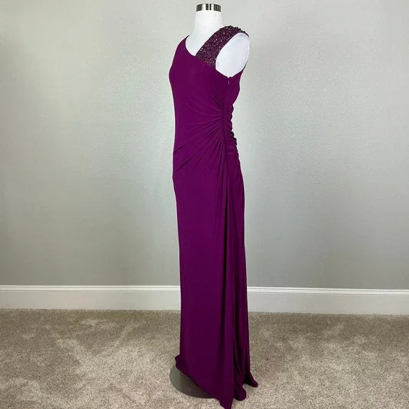 Adrianna Papell Beaded Long Column Evening Gown Fuchsia Pink Size 10 Dress - Picture 3 of 12